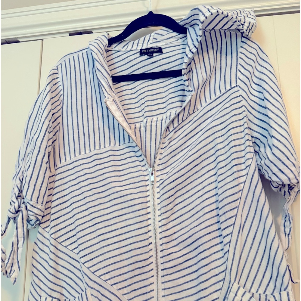 Nautical linen top with hood! Front zipper- For Cynthia - Size large